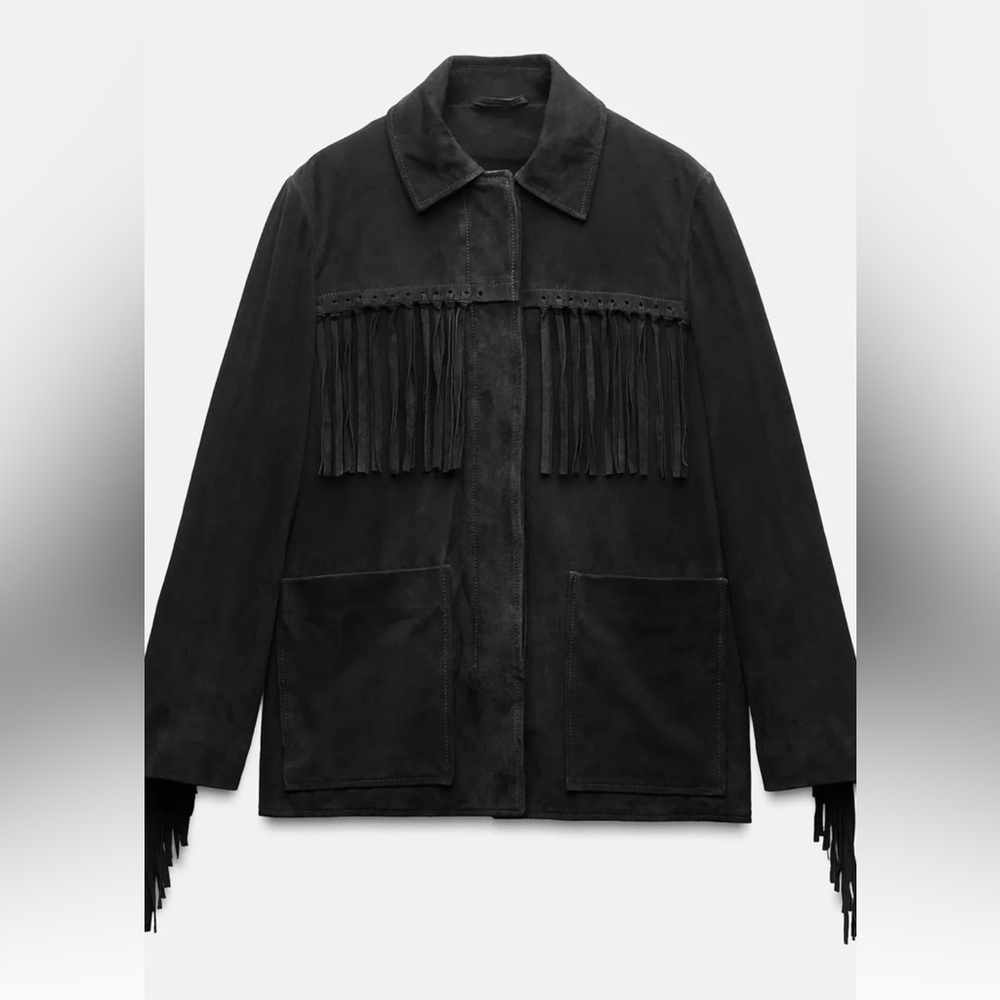 NWT Zara Fringed Suede Leather Jacket ZW Collection